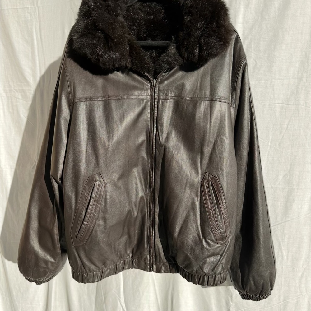 Women Luxurious 2 sided in one coat.  Leather/Natural Fur Lamb Jacket Large
